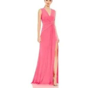 IINEA MAC‎ DUGGAL Draped Side Knot Jersey Gown Rhinestone Ring Maxi Dress Pink 6